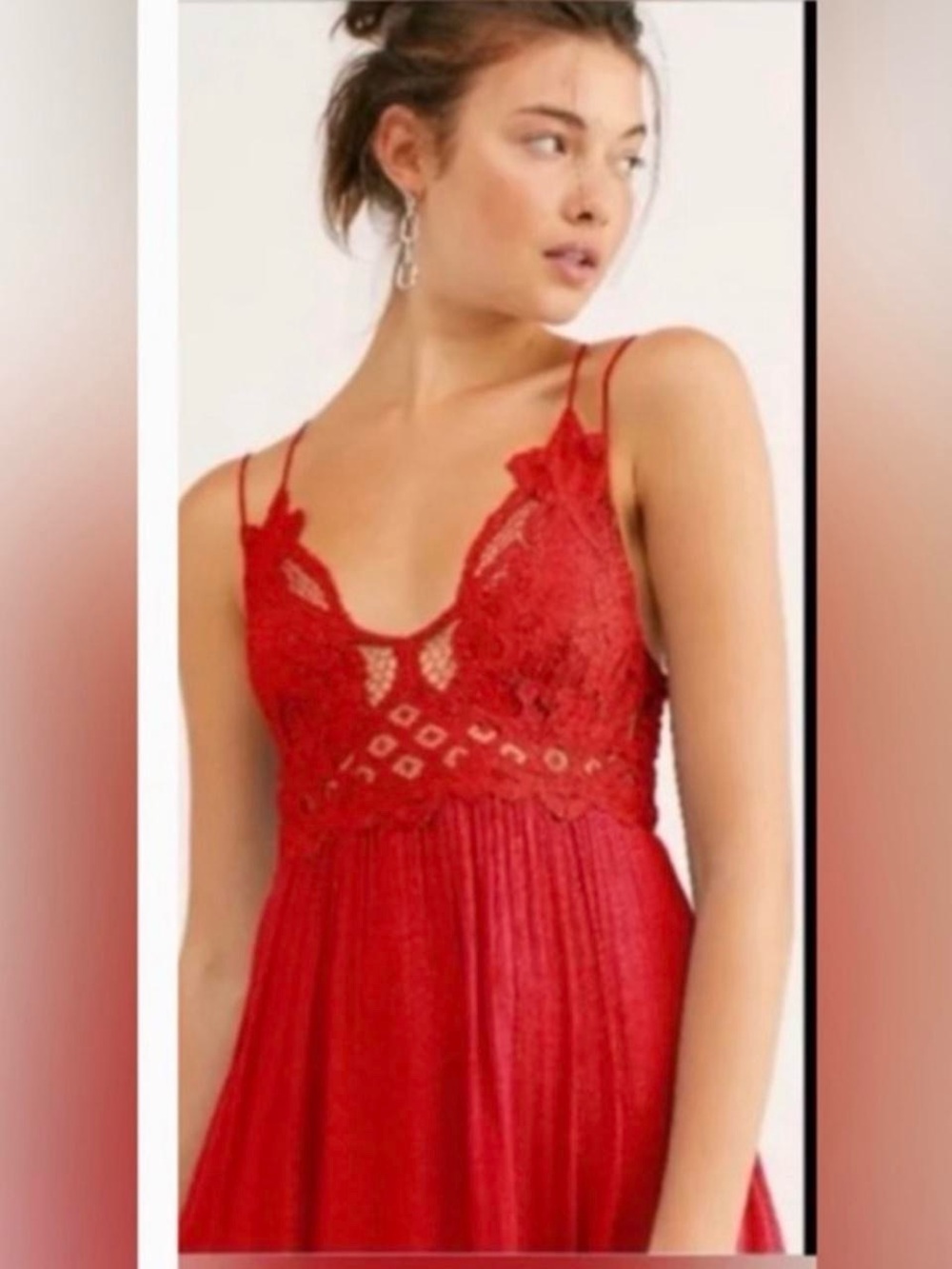Free People Womens Adella bright red Maxi Slip Dress size x-small brand new
